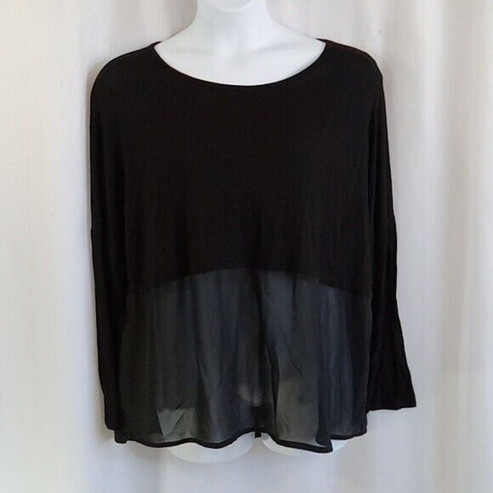 Bozzolo size 2X black shirt bottom half sheer with button embelishment *